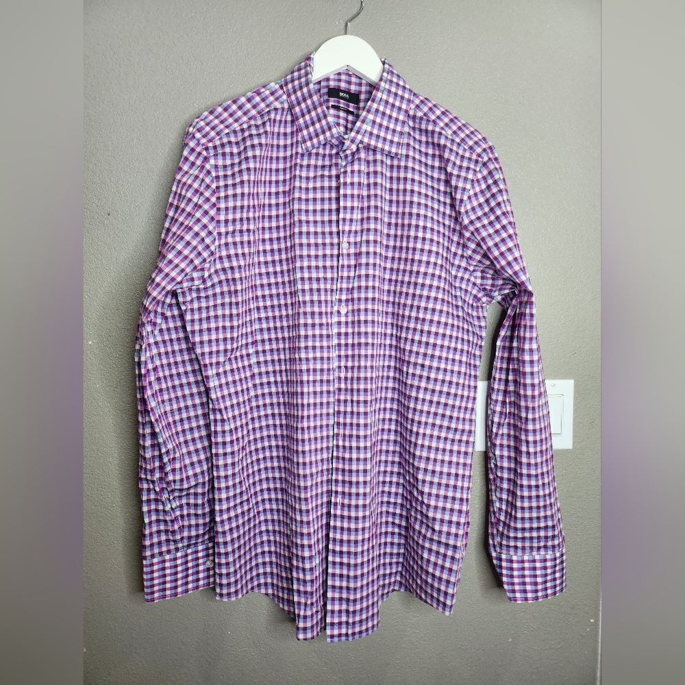 Boss By Hugo Boss Purple Checkered Men's Shirt
